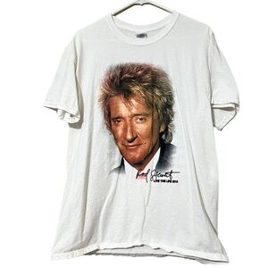 GILDAN large casual graphic print tshirt Rod Stewart Live the Life 2013 misprint